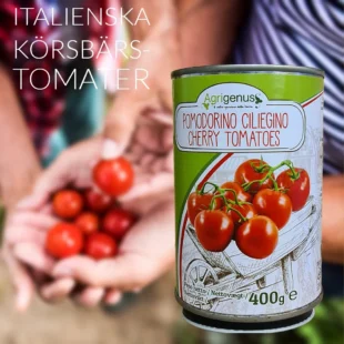 Pomodorio Ciliegino - Italienska körsbärstomater - fullmogna och söta tomater odlade i vulkanjord vid Vesuvius Körsbärstomater från italien som växer i den bördiga jorden nedanför Vesuvio´s sluttning. En delikat tomat som skördas fullmogna under tidiga hösten. Denna tomat är den perfekta grunden till en vällagad tomat och pastasås, tomatsoppa eller "salsa per pizza". Körsbärstomaterna i denna konserv ligger i sin egna saft och endast en liten mängd salt är tillförd - resten är upp till dig capo! Innehållsförteckning: Körsbärstomater, tomatjuice och salt Bäst före se burken Näringsinnehåll per 100gram Energi kcal 22Kcal Fett(g) 0,5 (varav mättat 0,0) Kolhydrater (g) 3 (varav sockerarter 3) Protein (g) 1,2 Salt: 0,22g Nettovikt: 400 gram Att göra pizza på grillen är en fröjd för alla sinnen. Testa att lägga med ett par bitar av olivträ eller annat trä för att skapa både varmare klimat och godare doft. Torrt trä brinner hetare än både kol och briketter. Vill du inte använda trä i din grill så bör du vara noga med att använda en kolsort som klarar att bära iväg hettan en bit över 300 grader, gärna runt 350 grader. BBQmonster rekommenderar  Best Charcoal Ek och Björk - kol som kan leverera riktigt höga temperaturer och ändå förbli stabil utan gnistor och sprätt. Vill du smaksätta såsen med en god olivolja så spana in BBQmonsters Chiliolja och Tryffelolja av fin italiensk olivolja, naturligt smaksatt.